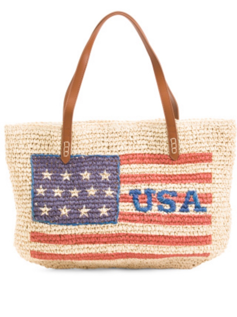 NWT Koret Woven USA Flag Tote Bag with Brown Handles